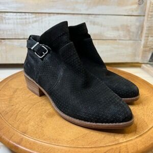 Gianni Bini Ankle Booties Womens 5.5 M Black Leather Low Heels Buckle Perforated